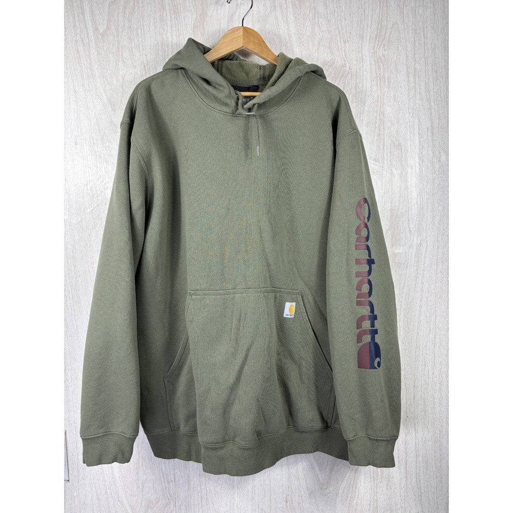 Carhartt K288 Hoodie Mens 3XL Dusty Olive Logo Sleeve Workwear Loose Fit